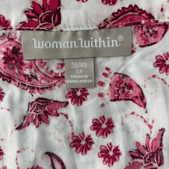 Woman Within Plus Size 5X 38 40 Paisley Floral Print Blouse Top White Pink - Picture 3 of 6